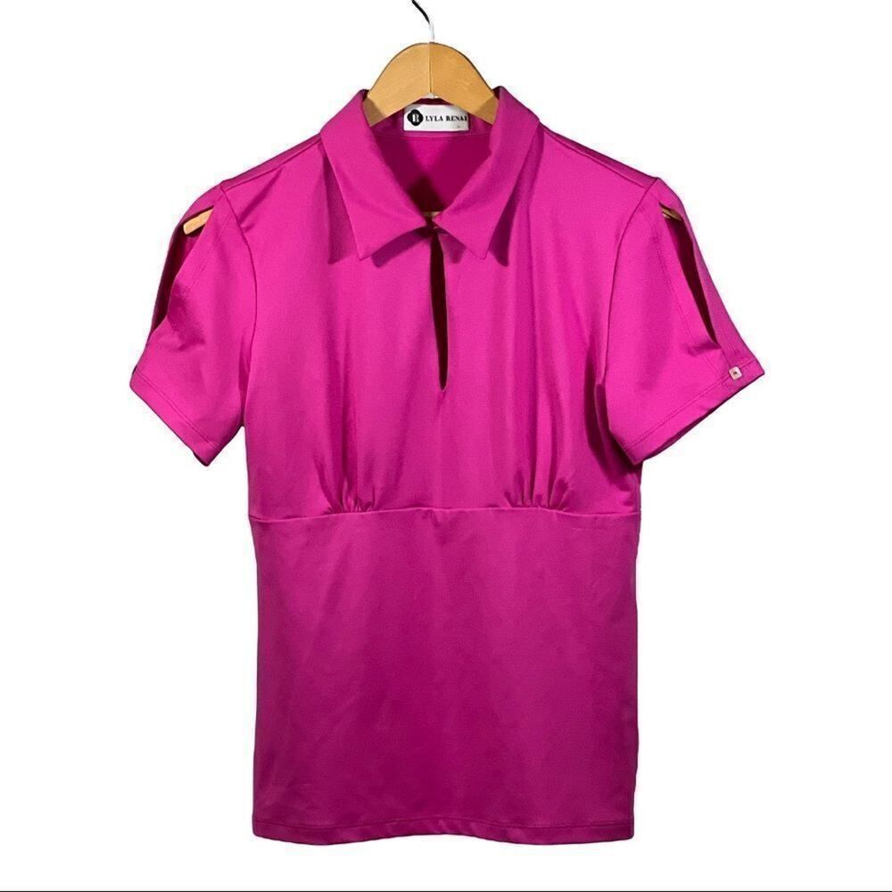 LYLA RENAI Women’s Keyhole Front Sporty Short Sleeve Golf Polo Top Pink Medium